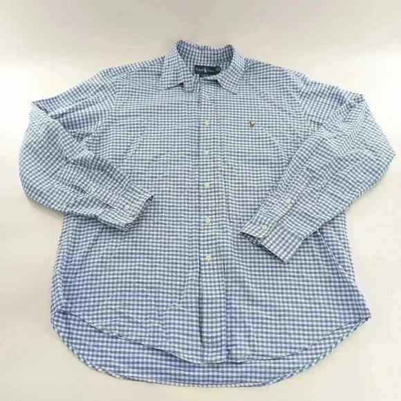 Ralph Lauren Blue Checked Long Sleeve Button Down Shirt Size Xl Classic Fit - Picture 12 of 12